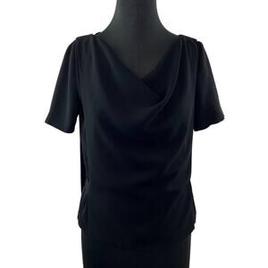 ZAPA Black Ponte Cowl Neck Cape-Back Short Sleeve Blouse Top Cinched Waist 38 S